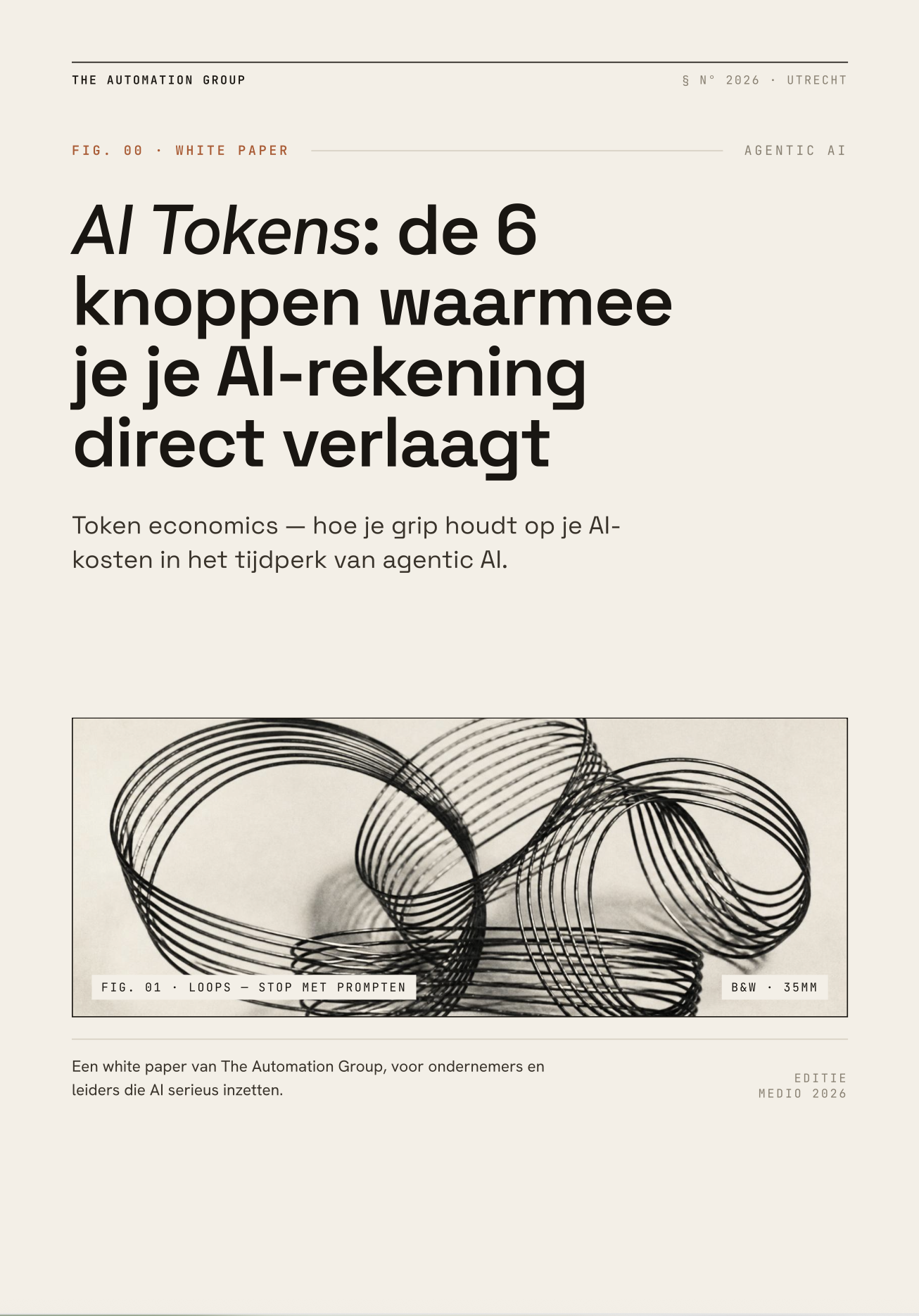 Cover van de white paper van The Automation Group over AI token economics